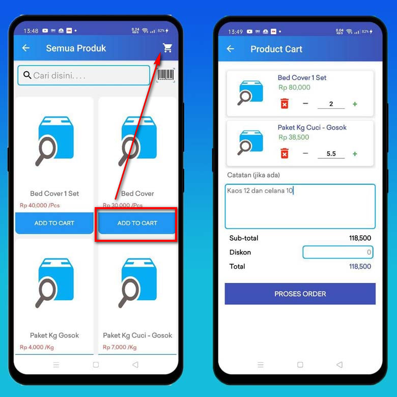 Tampilan aplikasi kasir digiPOS untuk usaha laundry kiloan